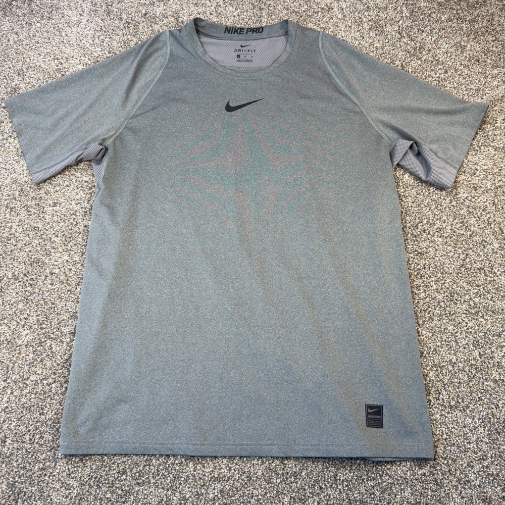 Nike Pro Dri-FIT Mens XL Grey Heathered Training Shirt Mesh Ventilation Gym Tee